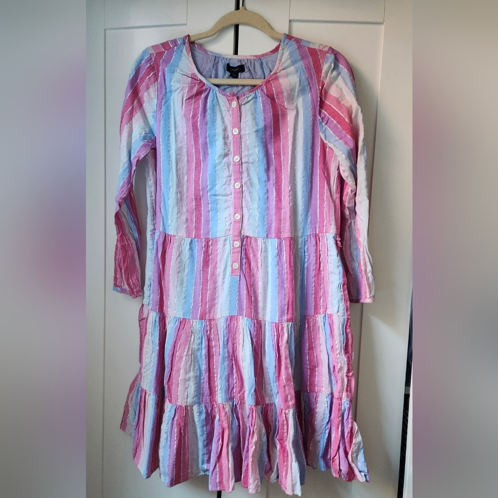 J. Crew Pastel Stripe Tiered Button-Front Dress
